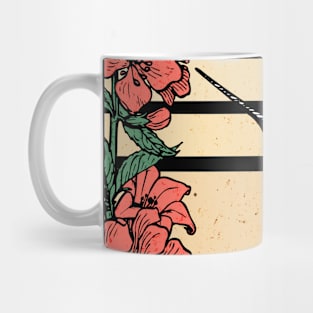 Humming Bird with Flowers Retro Sunset (Red) Mug